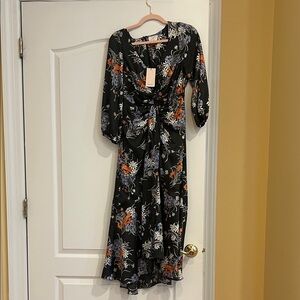 Cinq à Sept Black Floral Midi Dress